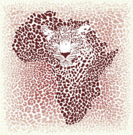 Vector Illustration Leopard Face of African wild big cat with Africa mapのイラスト素材