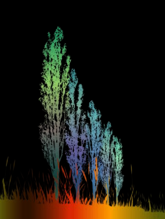 A cartoon  of a night landscape with poplar treesのイラスト素材