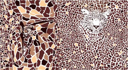 Seamless Vector Illustration Art Background with Giraffe and Leopardのイラスト素材