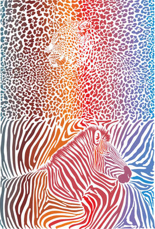 vector illustration pattern color background leopard and zebras skinのイラスト素材