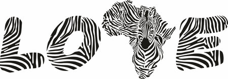 vector illustration of the African continent with a zebra background and the text Love to protect the environment on the African continentのイラスト素材