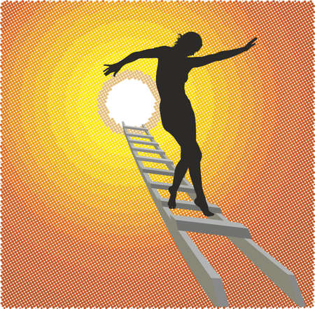 vector illustration of flying woman and ladderのイラスト素材