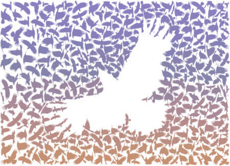 Vector art flying flocks of ravens in the form of one large ravenのイラスト素材