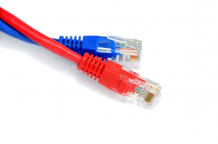 network red and blue cablesの写真素材