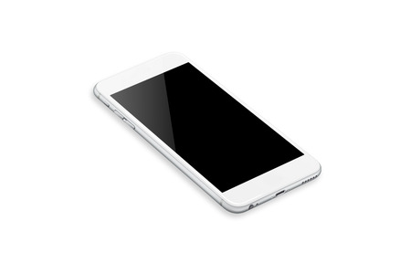 Isolated smart phone with isolated white screen for mockup. Isometric view.の写真素材