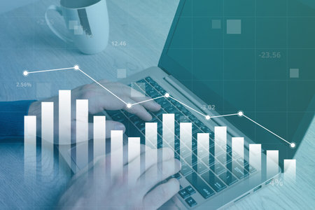 Decline in the value of the market, economy and business shown in the chart. Concept of working on a...