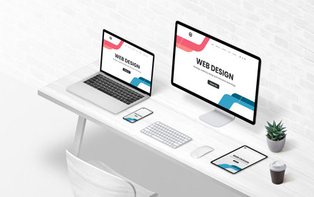 Modern flat design concept page on diferent display devices. Isometric concept of creative design...