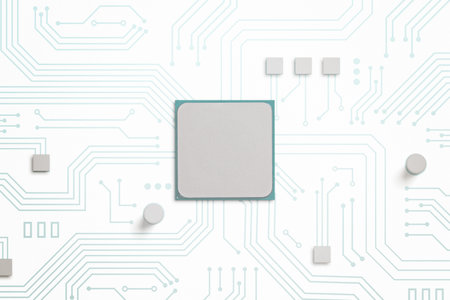 White circuit motherboard with blank CPU in the middle conceptの写真素材