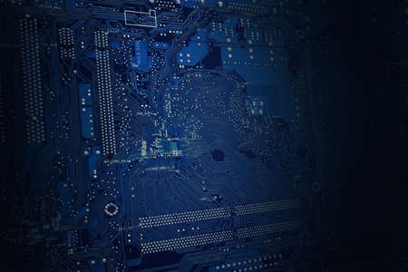 Blue electronic circuit board technology backgroundの写真素材