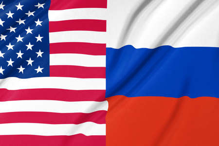 USA and Russia flags together conceptの写真素材