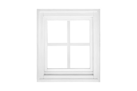Modern single wing white square window divided into four sections, isolated inside and outside, designed as a clean graphical elementの写真素材