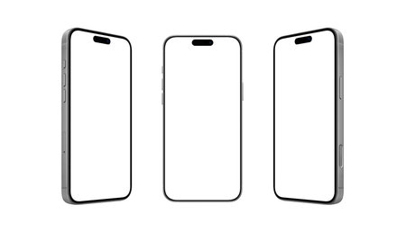 Monochrome mobile phone mockup trio with blank screens. Perfect for UI presentations, app demos, or elegant product design previewsの写真素材