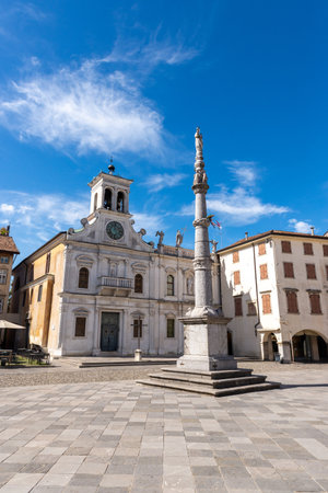 Facade of San Francesco Church in Udine with gothic brick architectureの写真素材