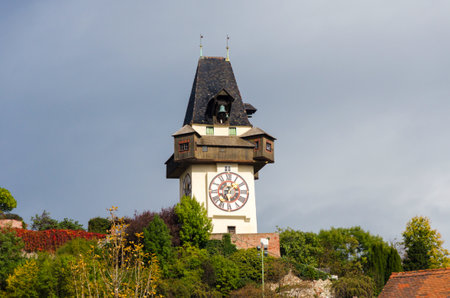 Uhrturm medieval clock tower on Schlossberg hill in Grazの写真素材