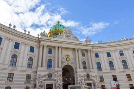 Hofburg Palace exterior view with green dome and baroque architecture in Vienna.の写真素材