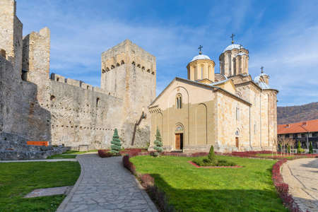 Manasija Monastery also known as Resava. Medieval Serbian Orthodox monastery, church is dedicated to the Holy Trinity. Endowment of Despot Stefan Lazarevic. Serbiaの写真素材