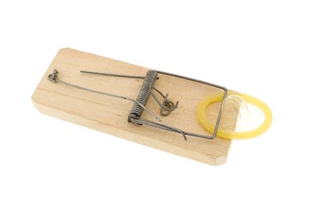 Mousetrap attracting to itself isolated on whiteの写真素材
