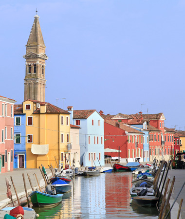 Canal in Burano near Venice, Italyの写真素材