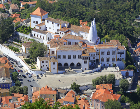 Sintra National Palace in Portugal, aerial viewのeditorial素材