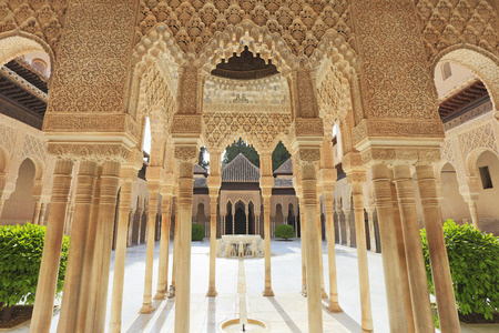 GRANADA, SPAIN - JUNE 29, 2017: Yard of the Lions in Alhambra, the complete Arabic form of which was Qalat Al-Hamra, is a palace and fortress complex located in Granada, Andalusia, Spain.のeditorial素材