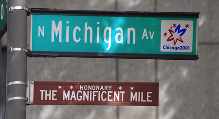 Close-up of Michigan Avenue Sign in Chicago, USAのeditorial素材