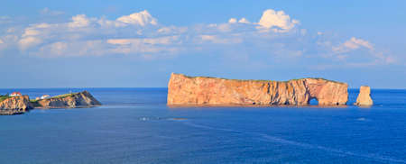PercÃ© Rock and village in Quebecの写真素材