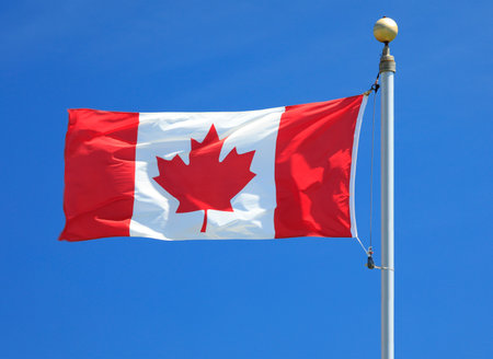 Canadian Flag waving in the windの写真素材