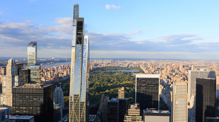 Aerial view of Central Park and New York City skyline late afternoon, USA