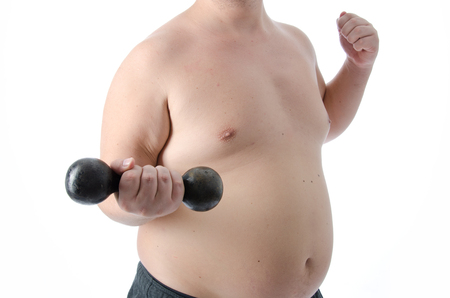 Fat man and gym.の写真素材