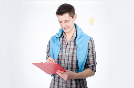 Job. Successful happy man. Attractive man on a white background.の写真素材