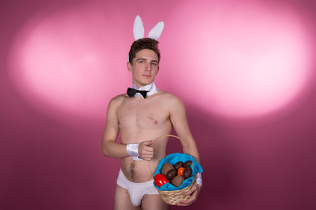 Easter. Two sexy funny guys. Cute man.
