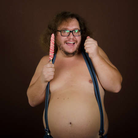 Funny sexy bodybuilder. Fat man.の写真素材