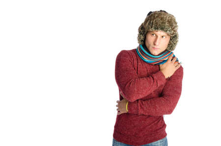 Young attractive guy. Winter and loneliness.の写真素材