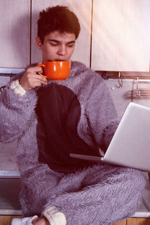 Work and study at home. Man and laptop.の写真素材