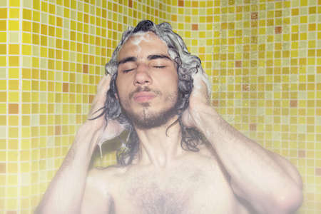 Shower and funny guy.の写真素材