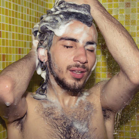 Shower and funny guy.の写真素材