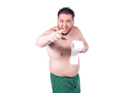 Diet and healthy lifestyle. Funny fat man.の写真素材