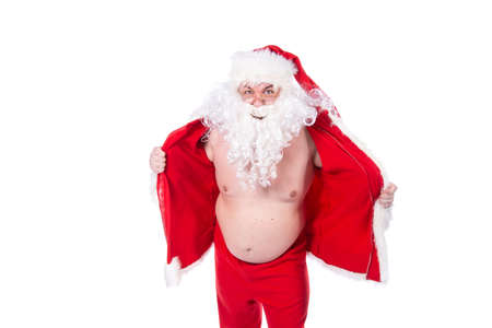 Fitness and healthy lifestyle. Funny Santa Claus.の写真素材