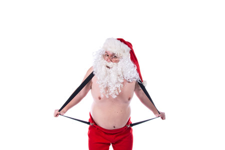 Fitness and healthy lifestyle. Funny Santa Claus.の写真素材