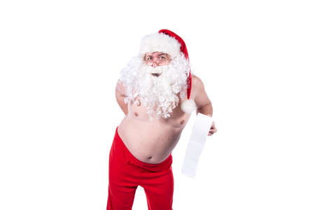 Fitness and healthy lifestyle. Funny Santa Claus.の写真素材