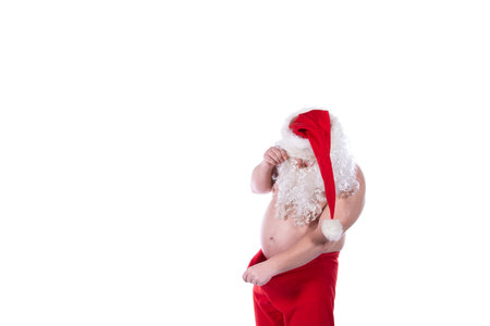 Fitness and healthy lifestyle. Funny Santa Claus.の写真素材