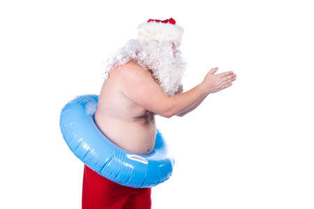 Holidays at sea. Funny Santa Claus.の写真素材