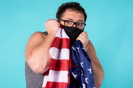 Adult attractive man on a colored background. Business and work.の写真素材