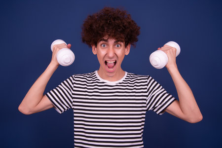 Funny guy goes in for sports. Retro style.の写真素材