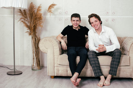 Two sexy guys. Love and Relationships. Sex and passion. Tenderness and beauty. Two men love each other.の写真素材