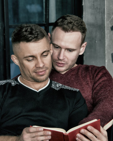 Gay wedding in the church. Beautiful couple and happy day.の写真素材