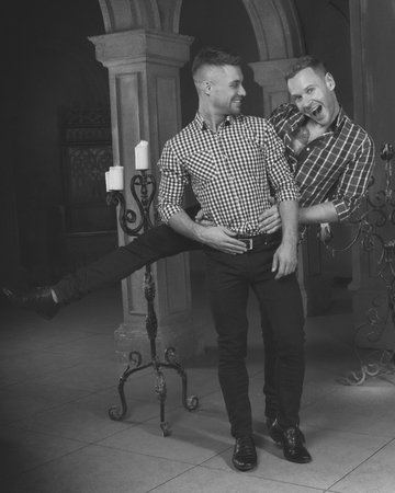 Gay wedding in the church. Beautiful couple and happy day.の写真素材