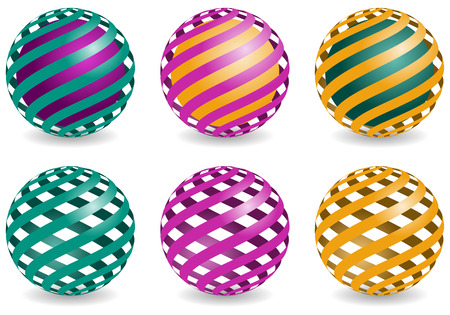 set of six sphere design elements, colorful vector abstract globes with shadowのイラスト素材