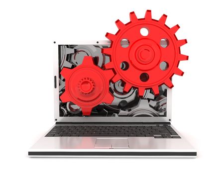 laptop and gears (done in 3d, isolated) の写真素材
