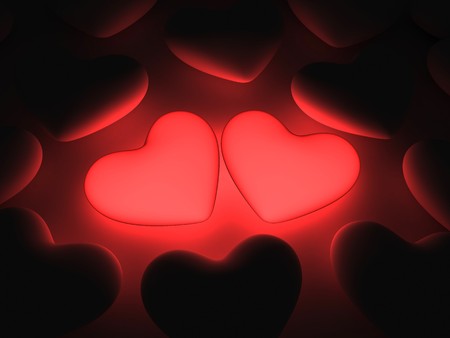 glowing two red heart (done in 3d)の写真素材
